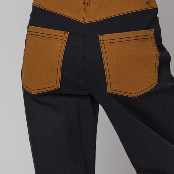 OAK + FORT Two-Tone Black and Mustard Colour Block Twill  Straight Leg Jeans - Picture 5 of 10